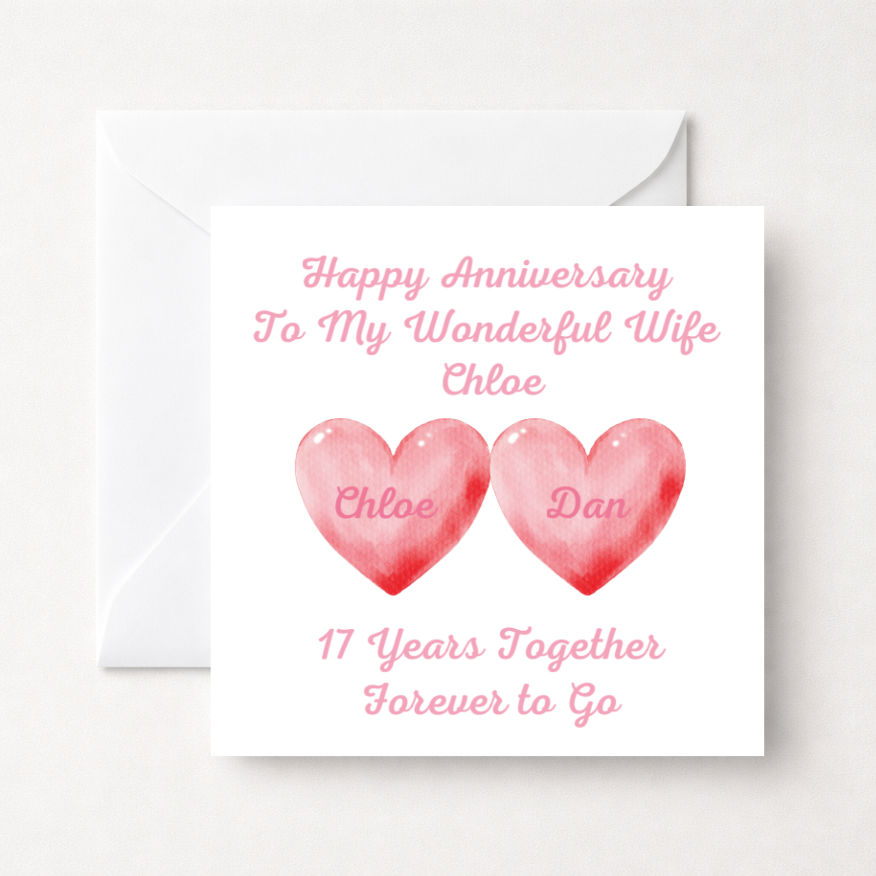 Personalised Watercolour Hearts Anniversary Card for Wife, Husband or Partner
