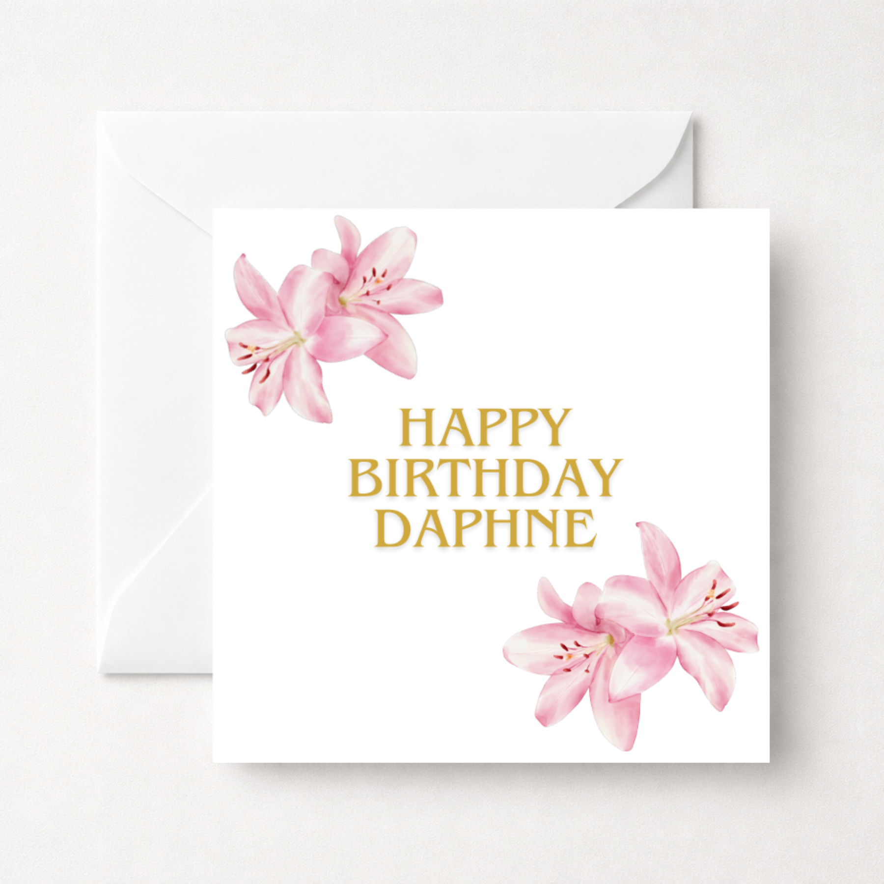 Personalised Pink Lily Watercolour Birthday Card