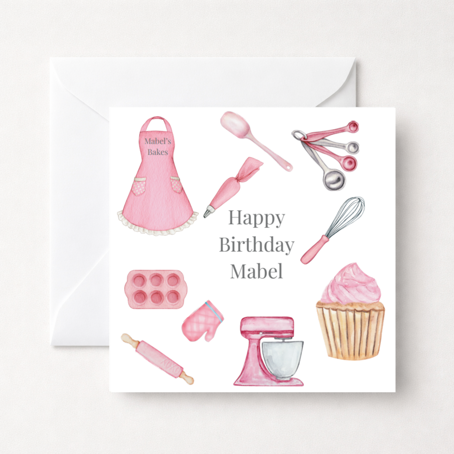 Personalised Baking Birthday Card - Pink Cupcake & Mixer