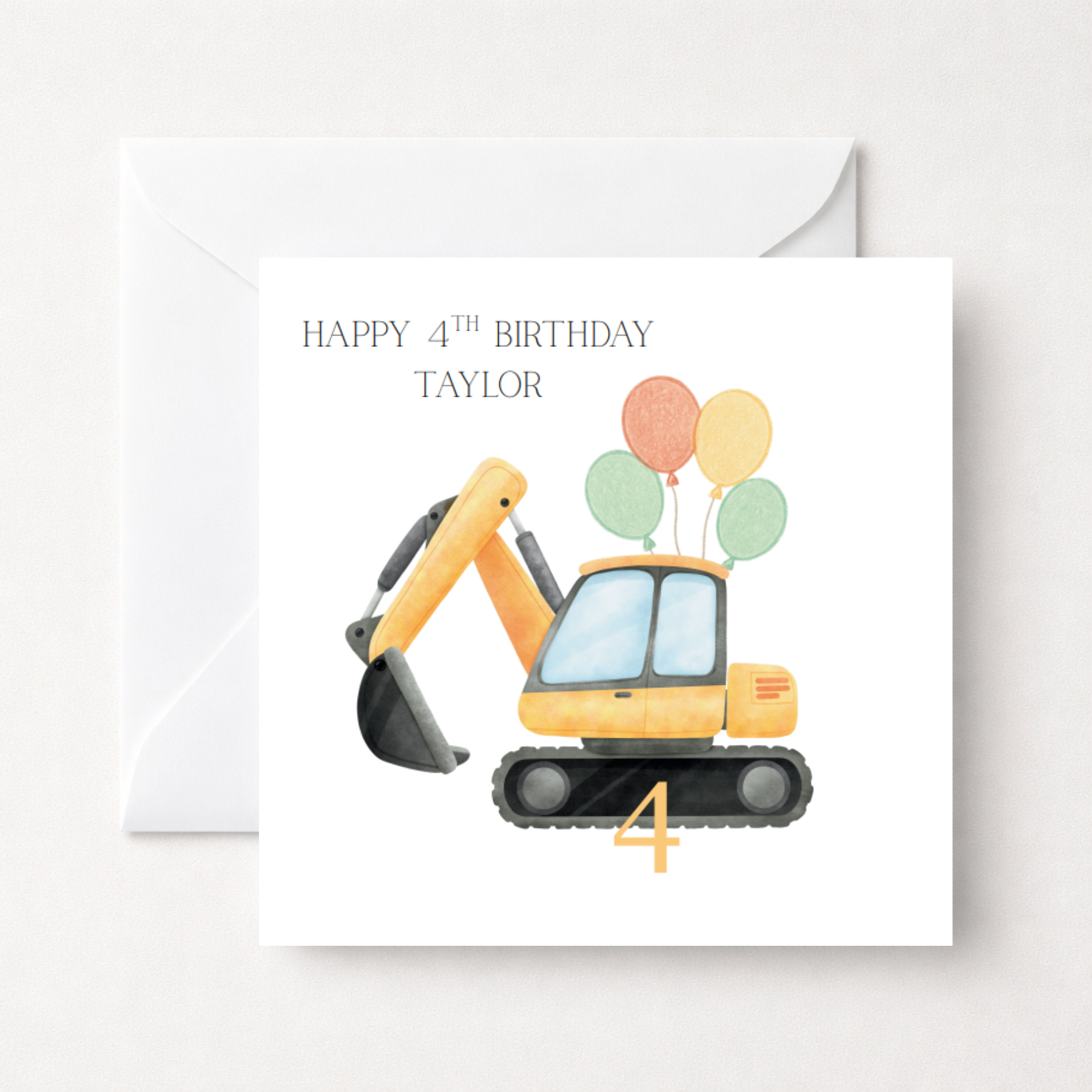 Personalised Digger Excavator Birthday Card