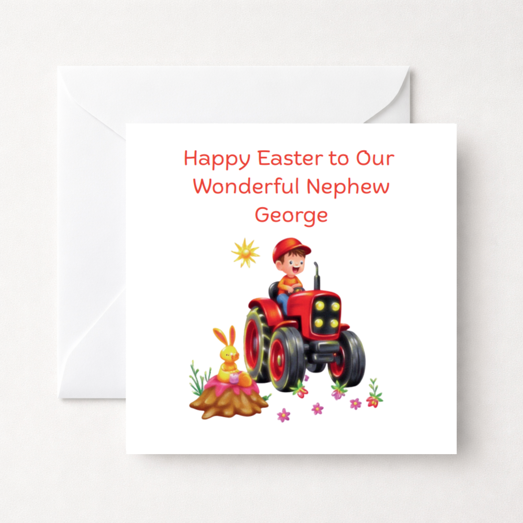 Personalised Easter Tractor Bunny Card for Children