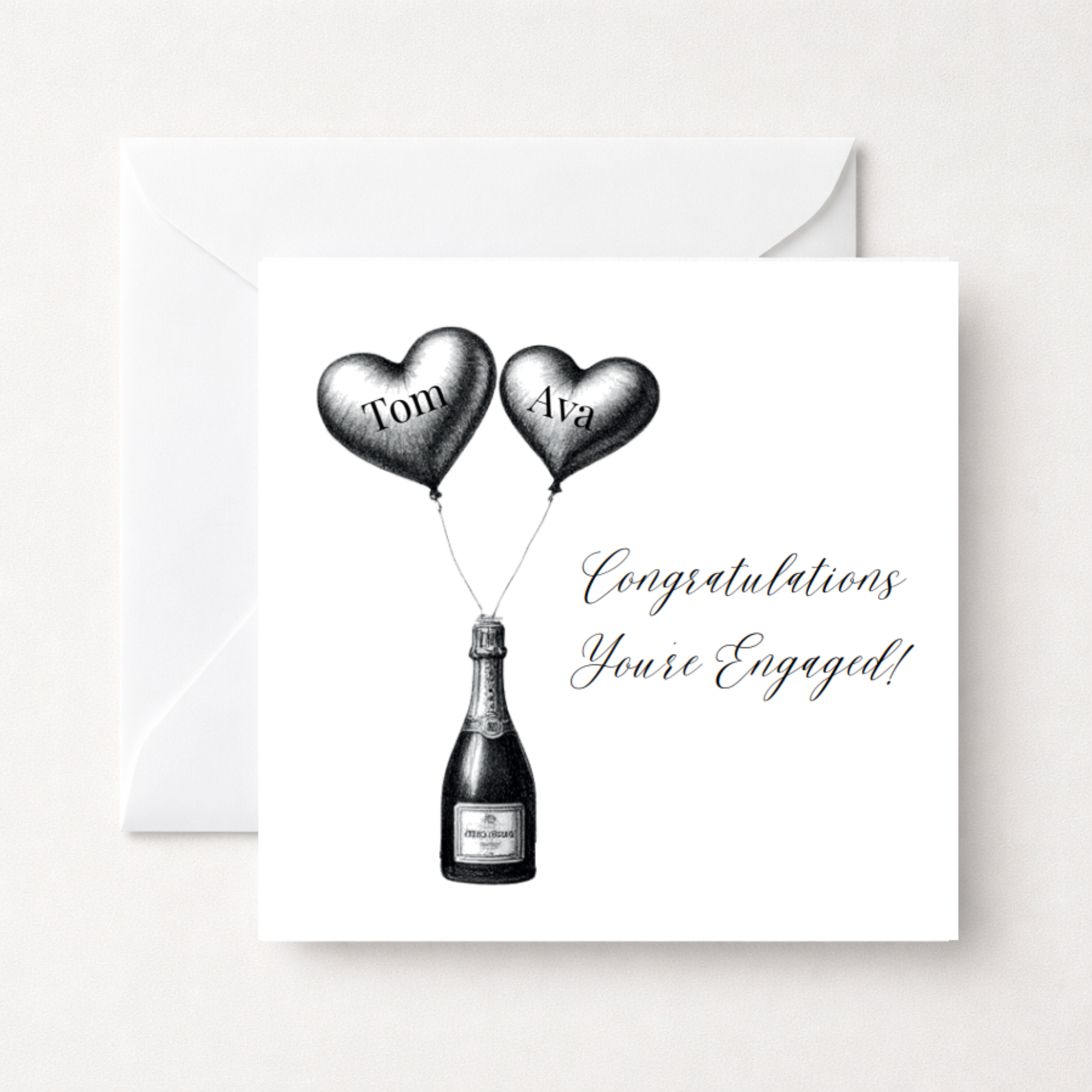 Personalised Champagne & Heart Balloons Engagement Card