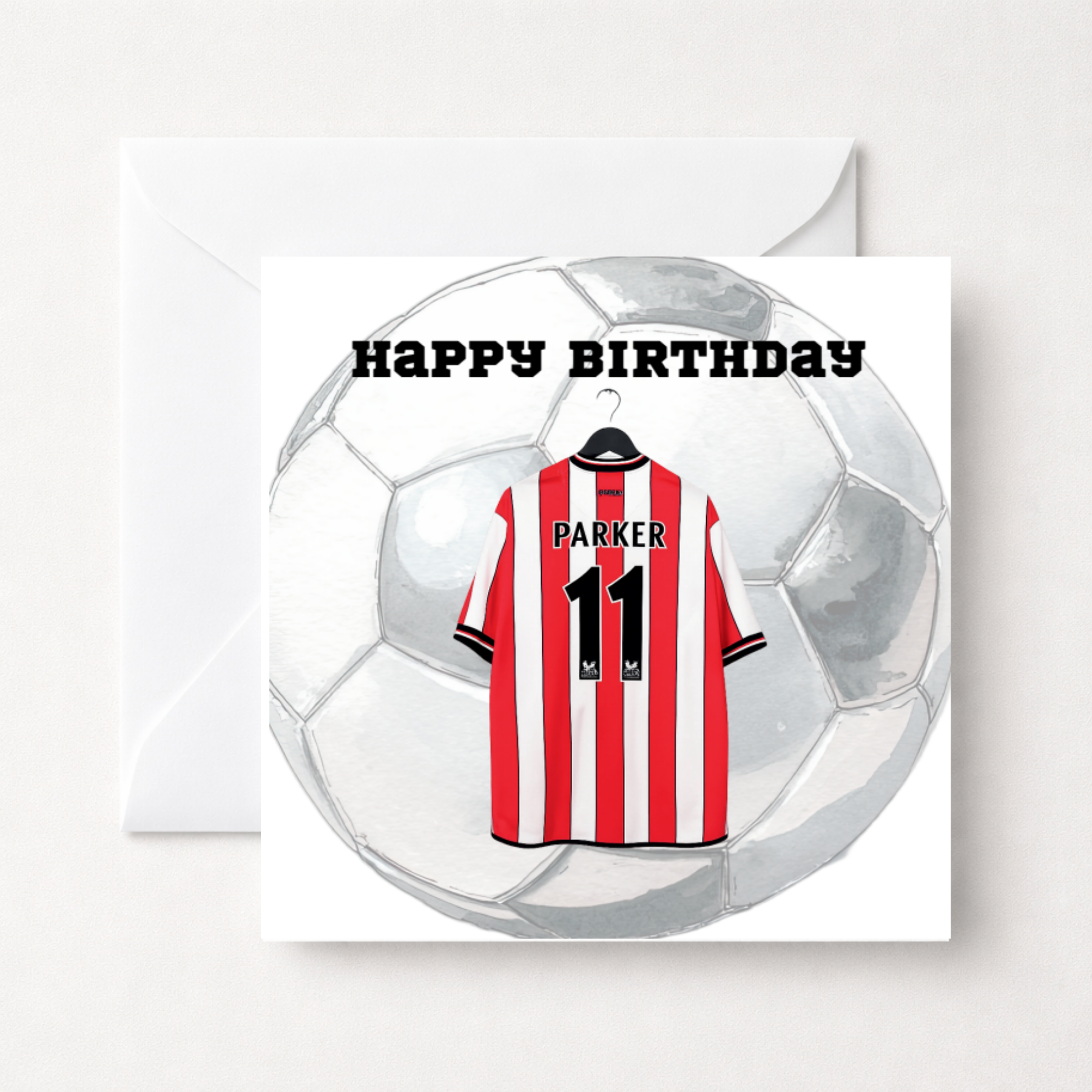Personalised Football Shirt Birthday Card - Red and White Stripes