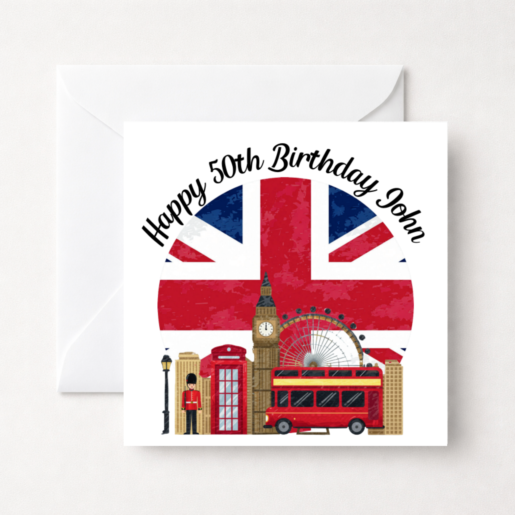 Personalised London Landmarks Union Jack Birthday Card