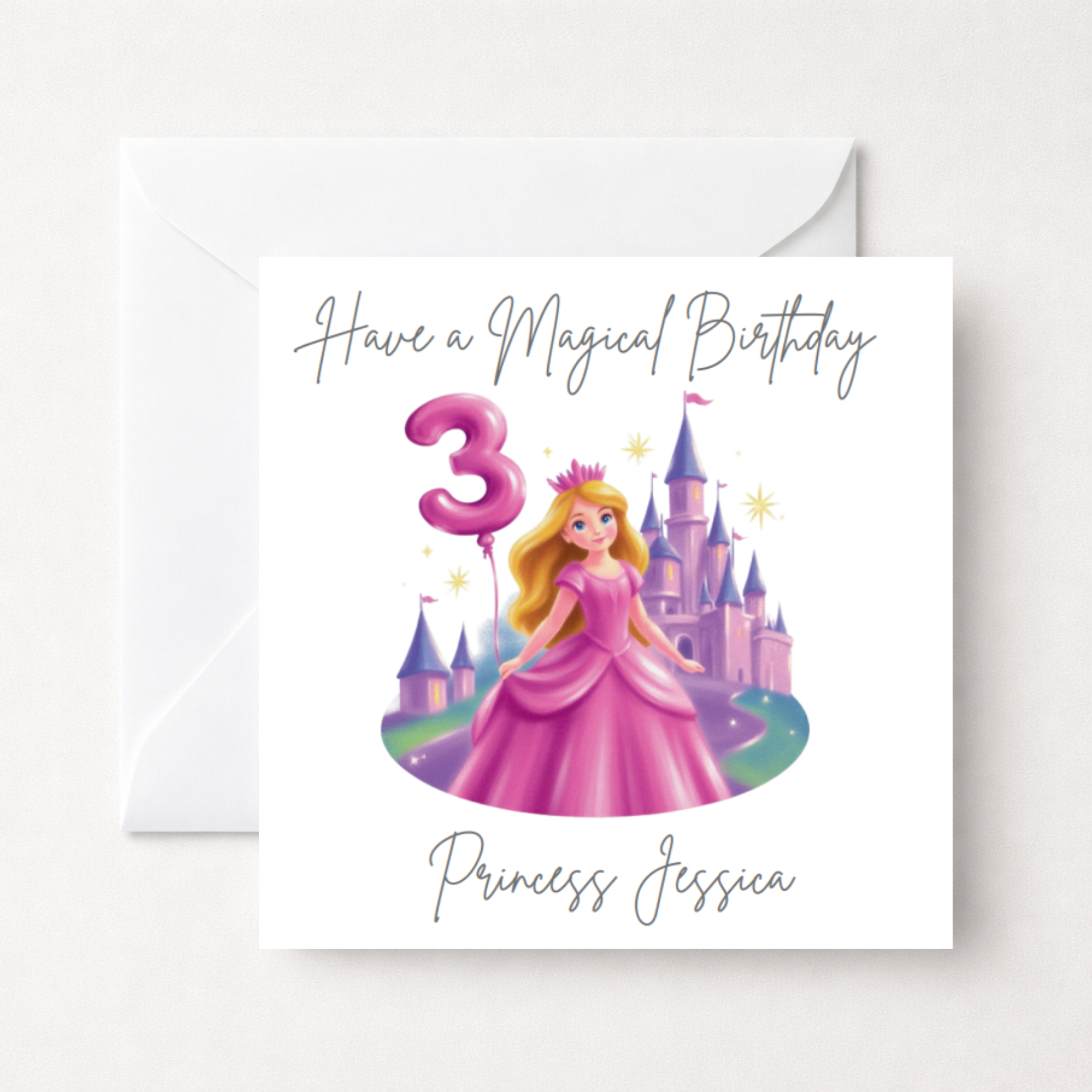 Personalised Princess Castle Birthday Card (Any Age)