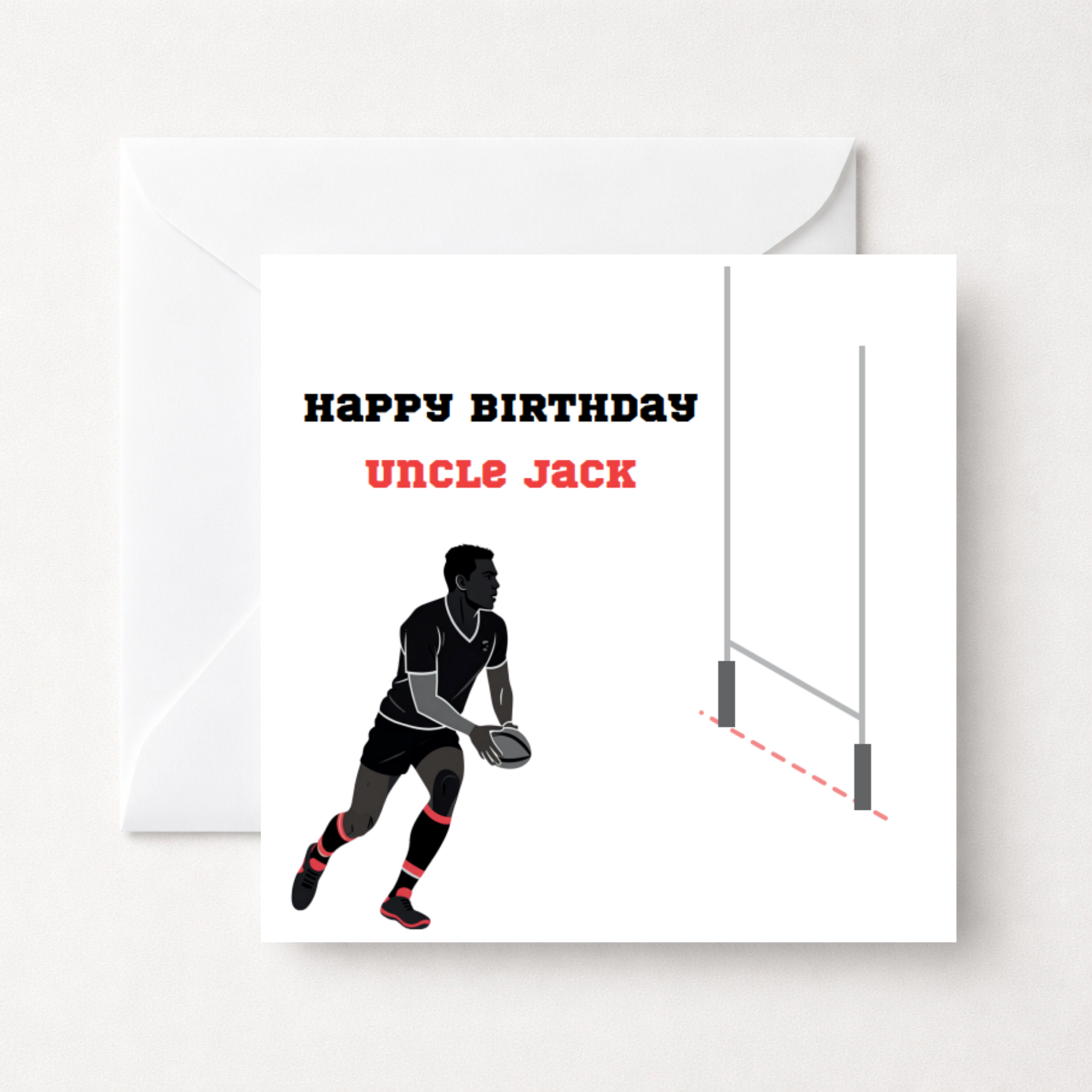 Personalised Rugby Birthday Card with Player & Goal Posts