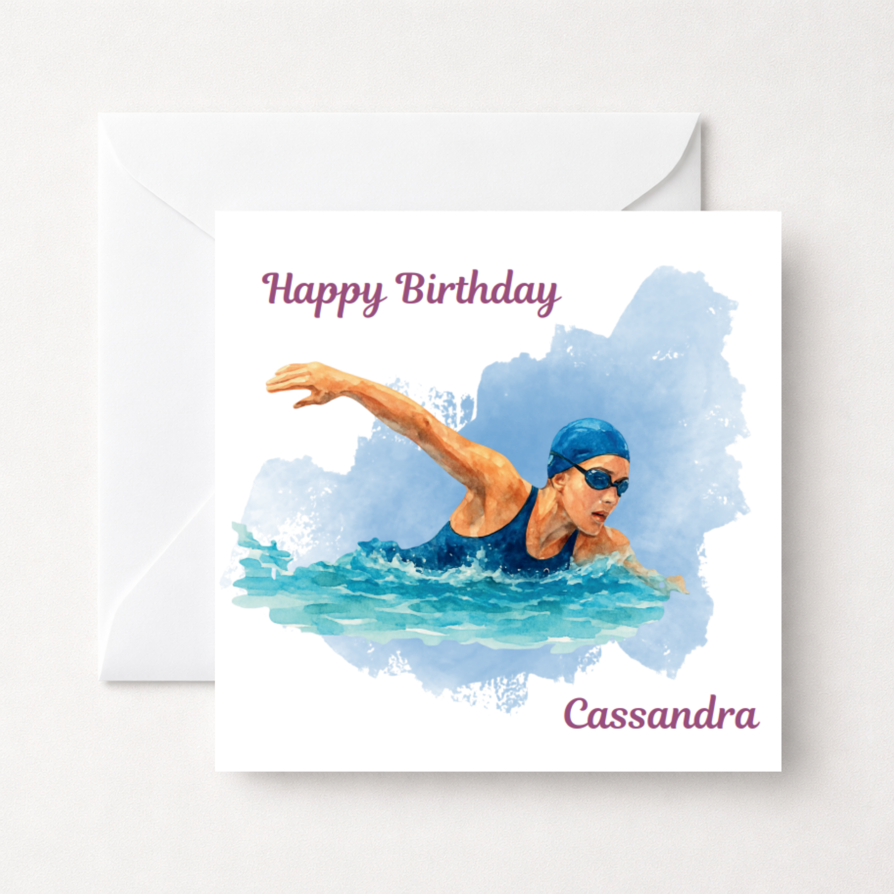 Personalised Swimming Birthday Card (Watercolour Swimmer)