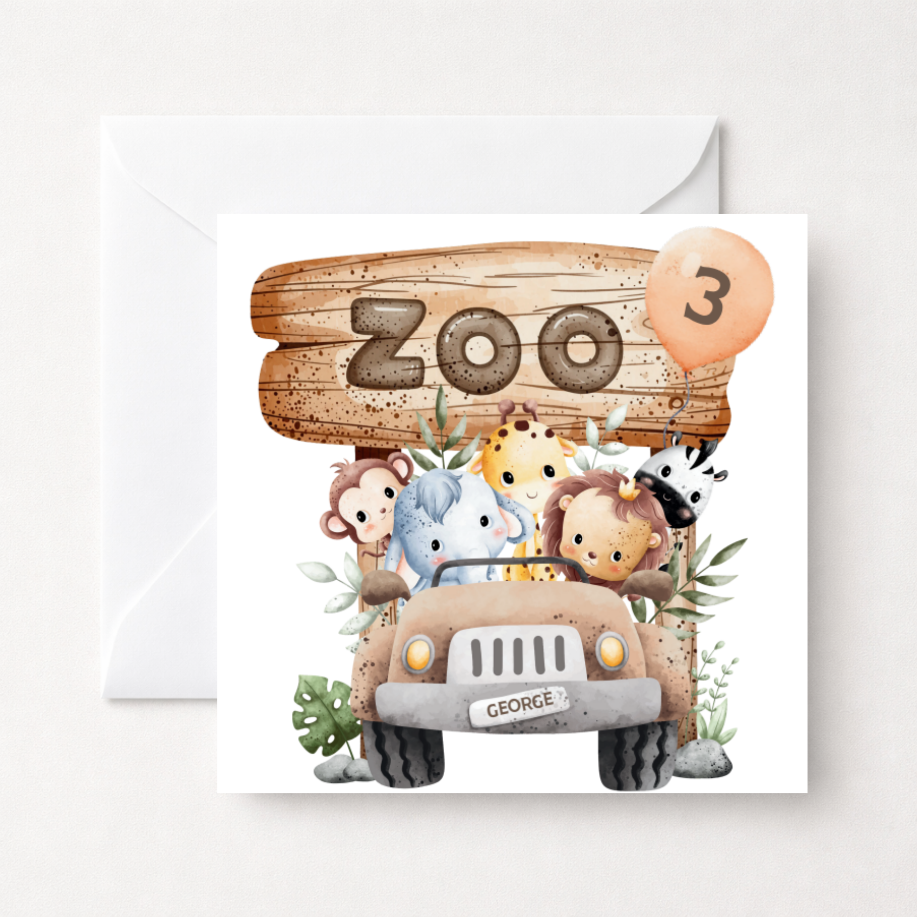 Personalised Zoo Safari Animals Birthday Card (Any Age)