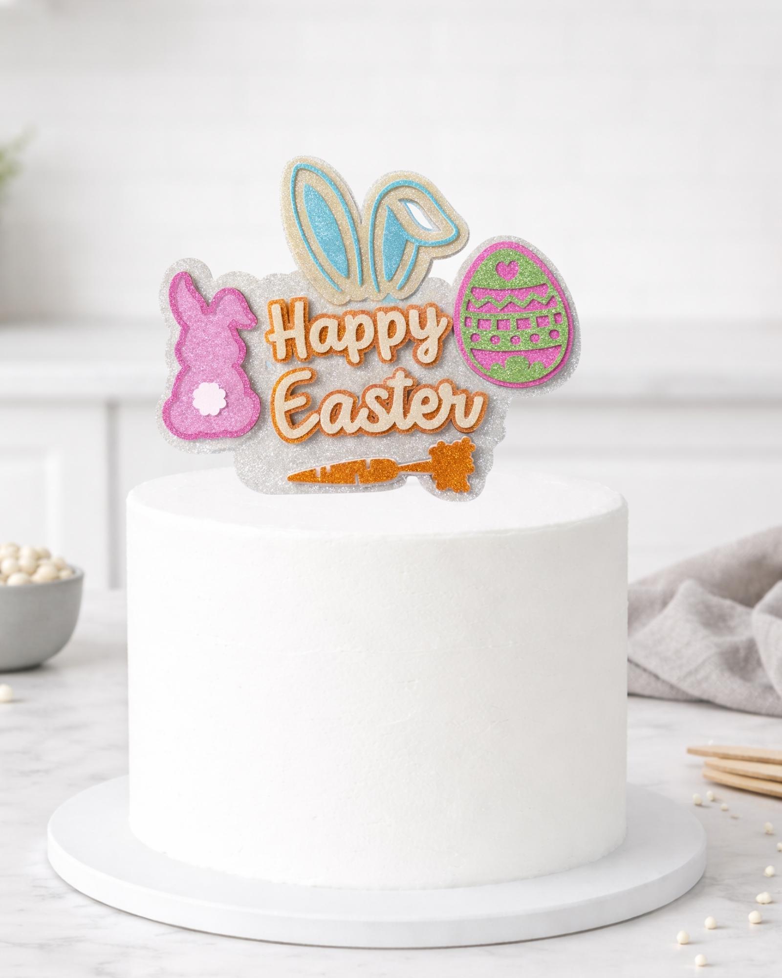 Happy Easter Bunny Ears & Egg Cake Topper