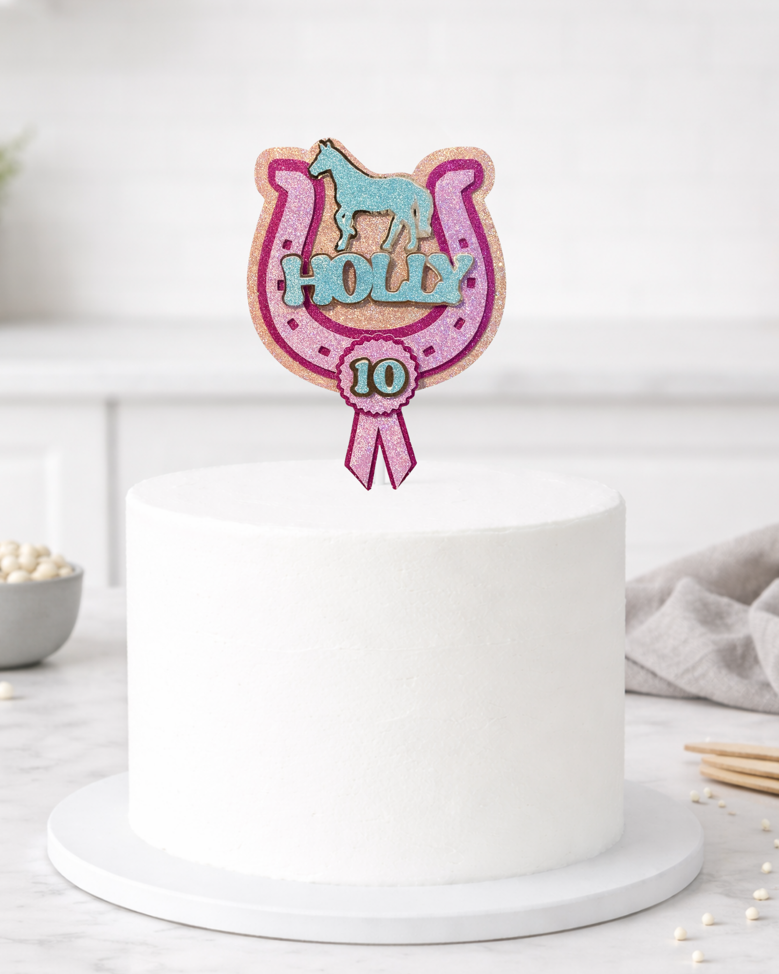 Personalised Horse & Horseshoe Birthday Cake Topper