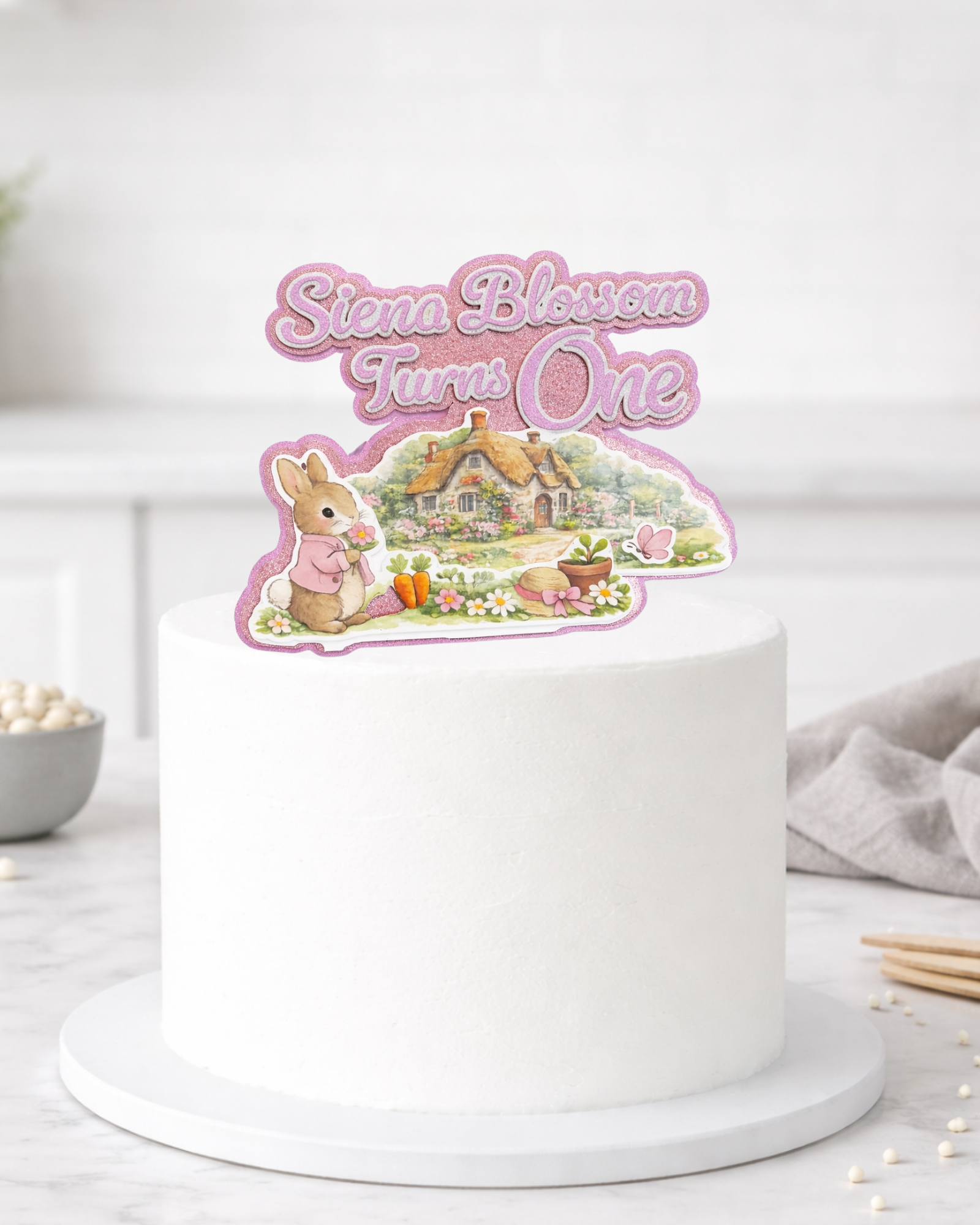 Personalised Woodland Bunny Birthday Cake Topper