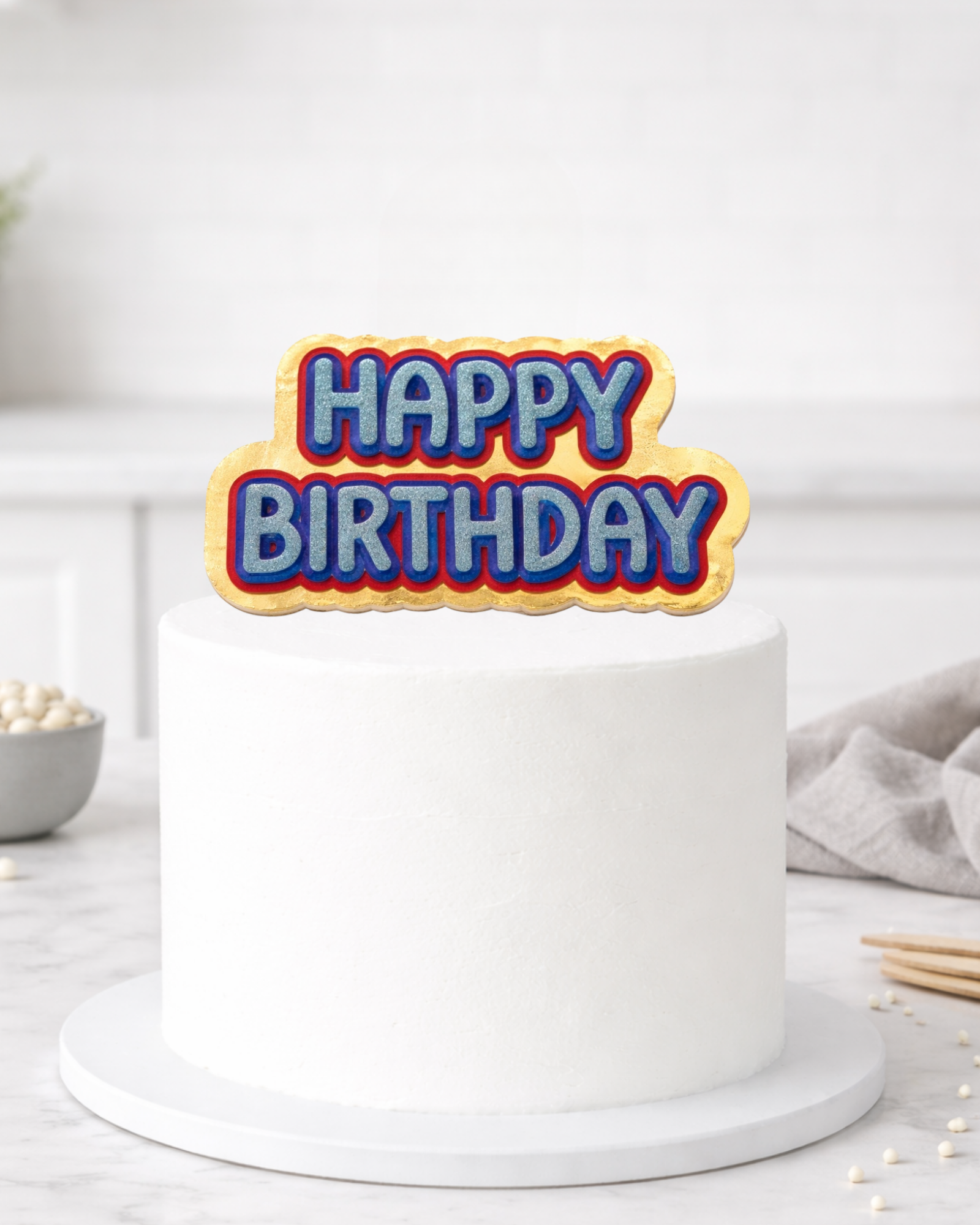 Happy Birthday Glitter Typography Cake Topper