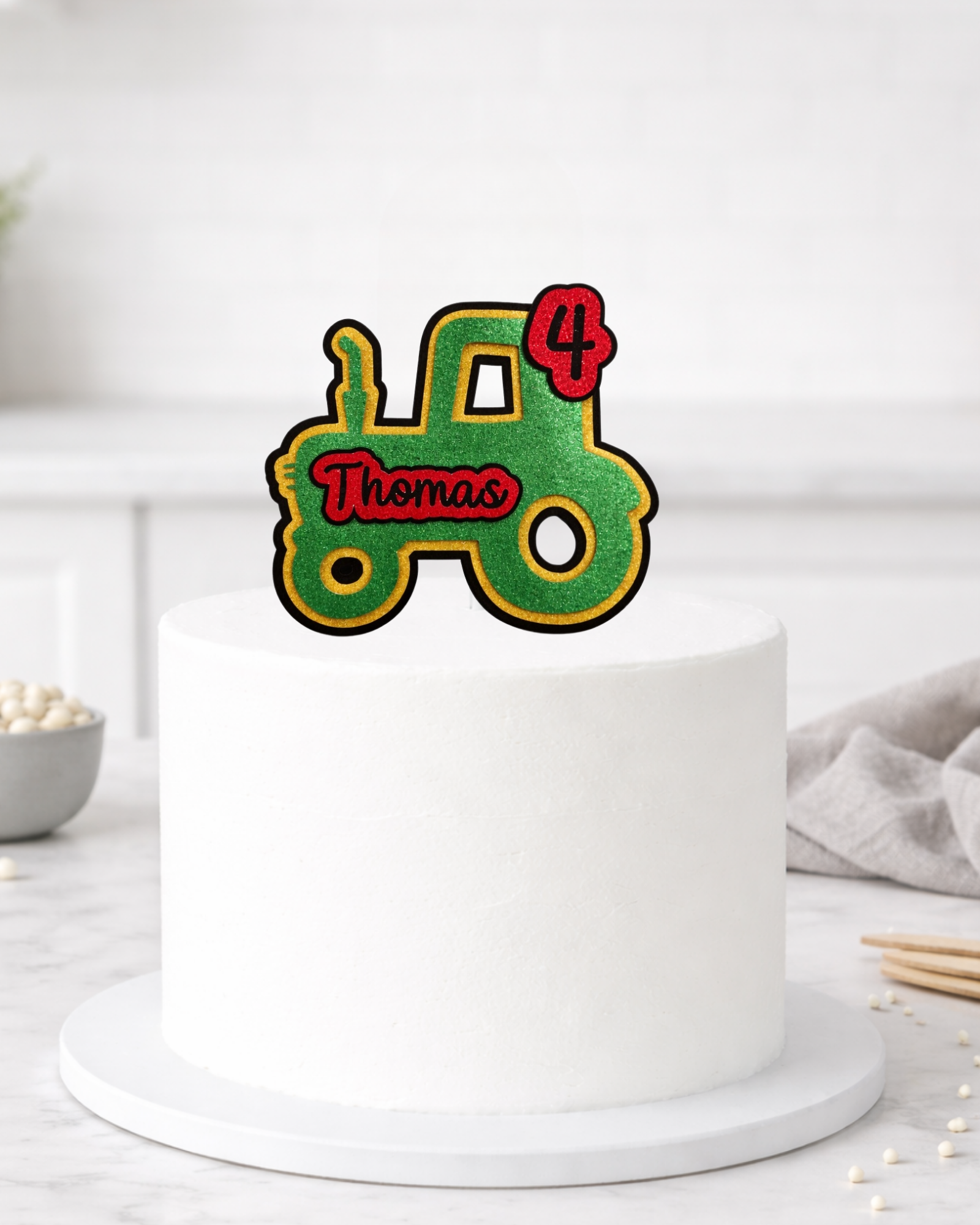 Personalised Green Tractor Birthday Cake Topper