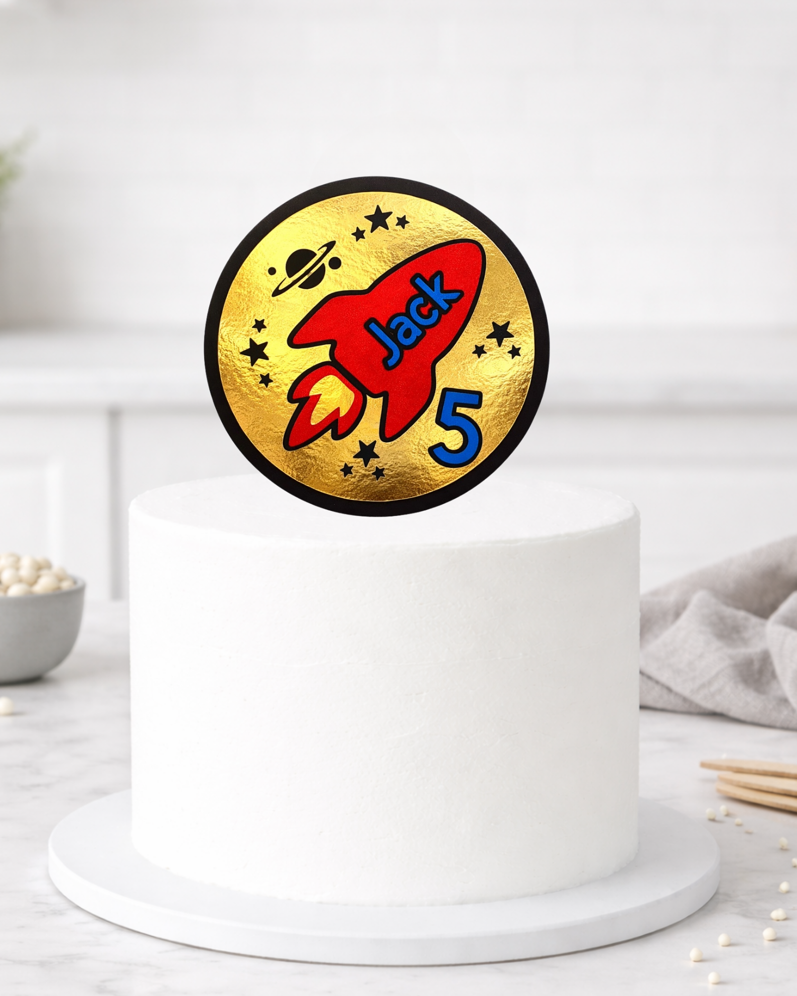 Personalised Rocket Ship Space Birthday Cake Topper