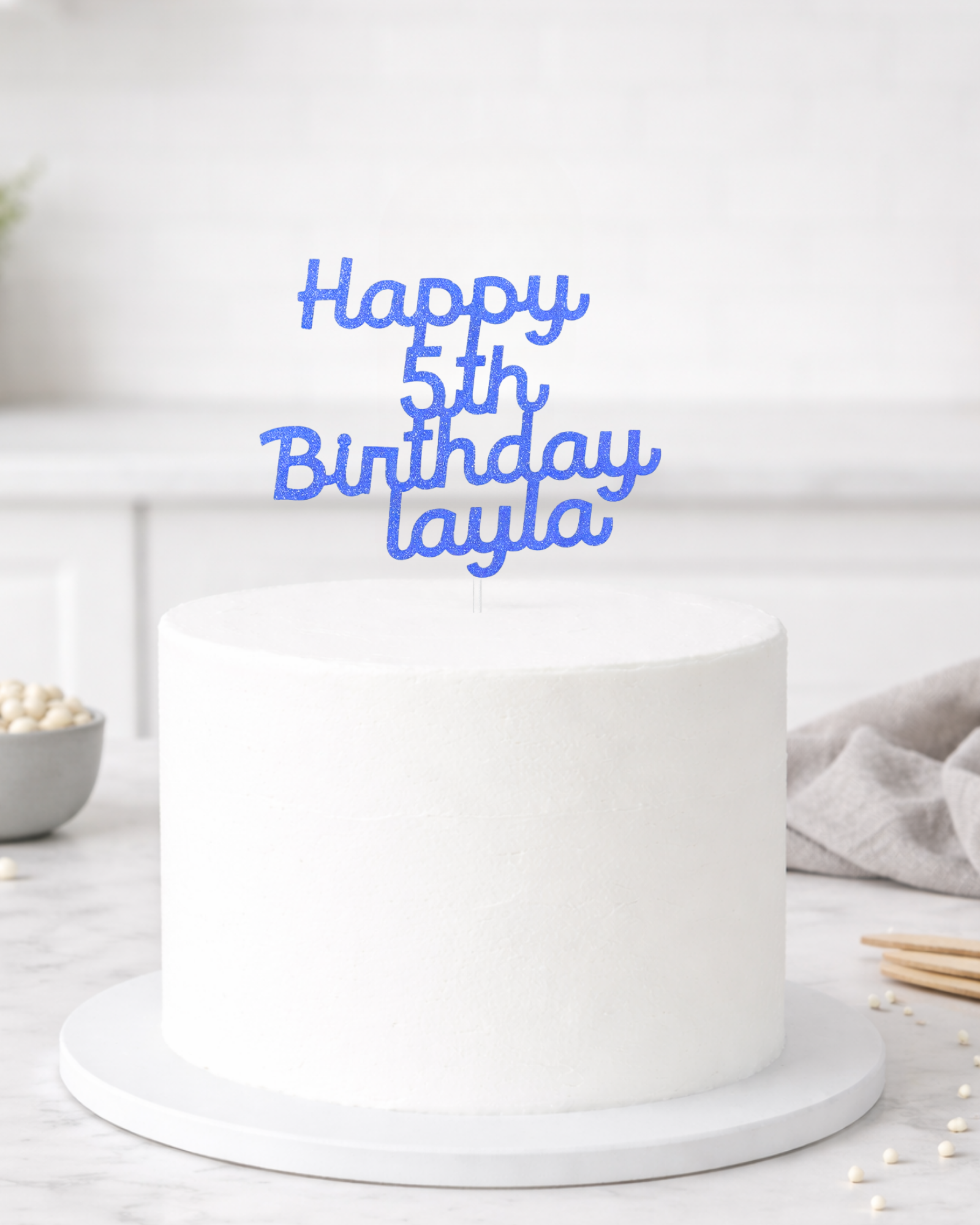 Personalised Glitter Name and Age Birthday Cake Topper