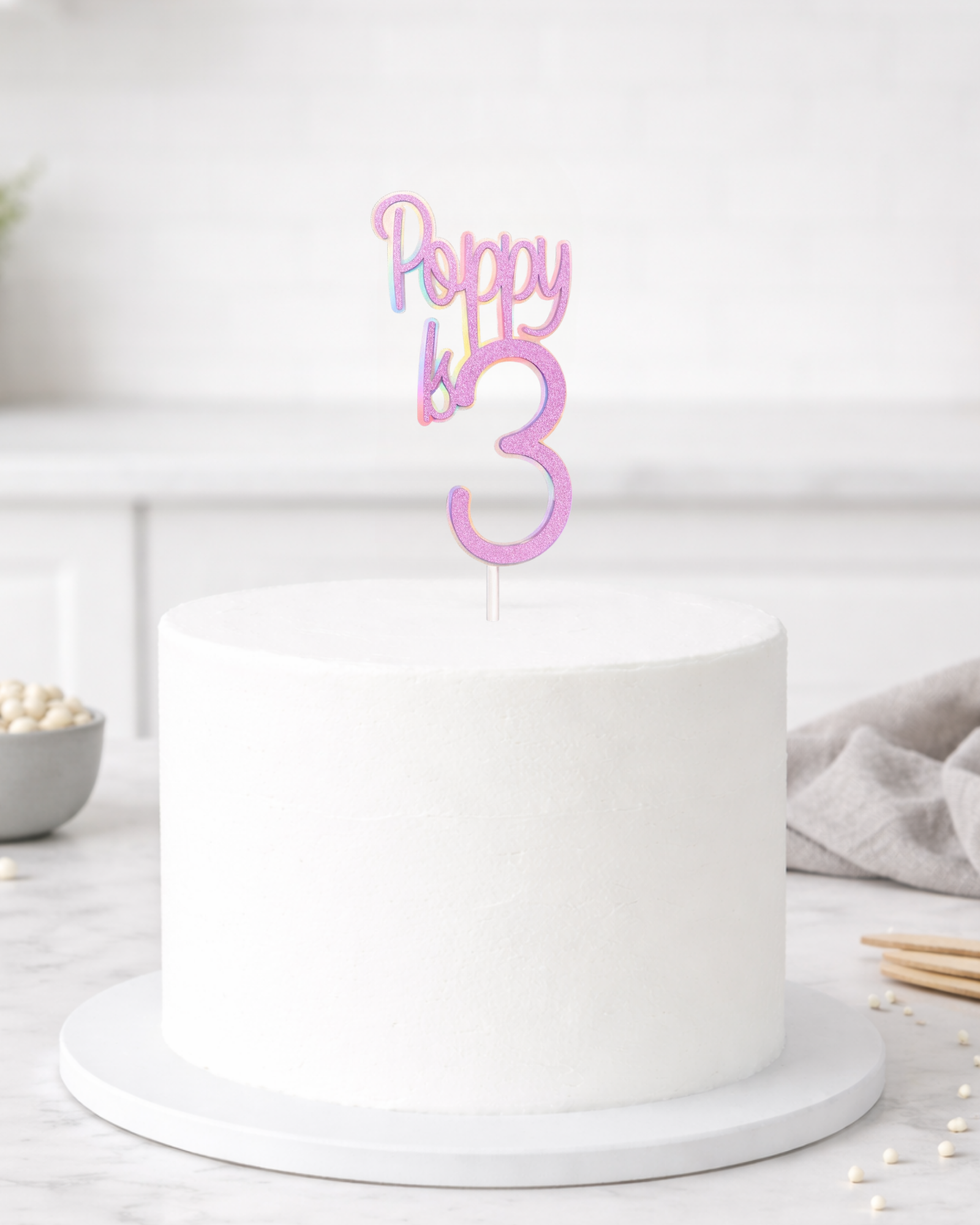 Personalised Glitter Name and Age Birthday Cake Topper