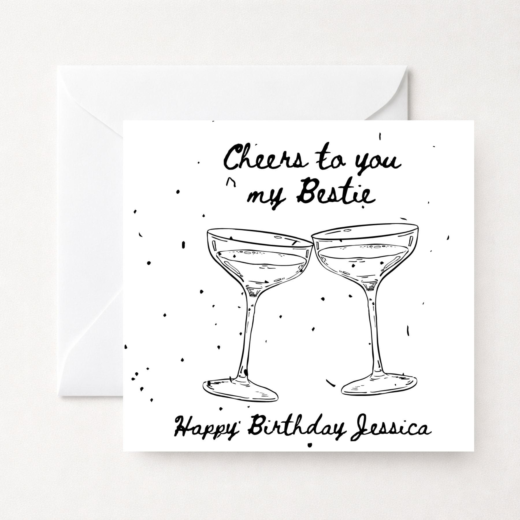 Personalised Bestie Birthday Card with Champagne Glasses