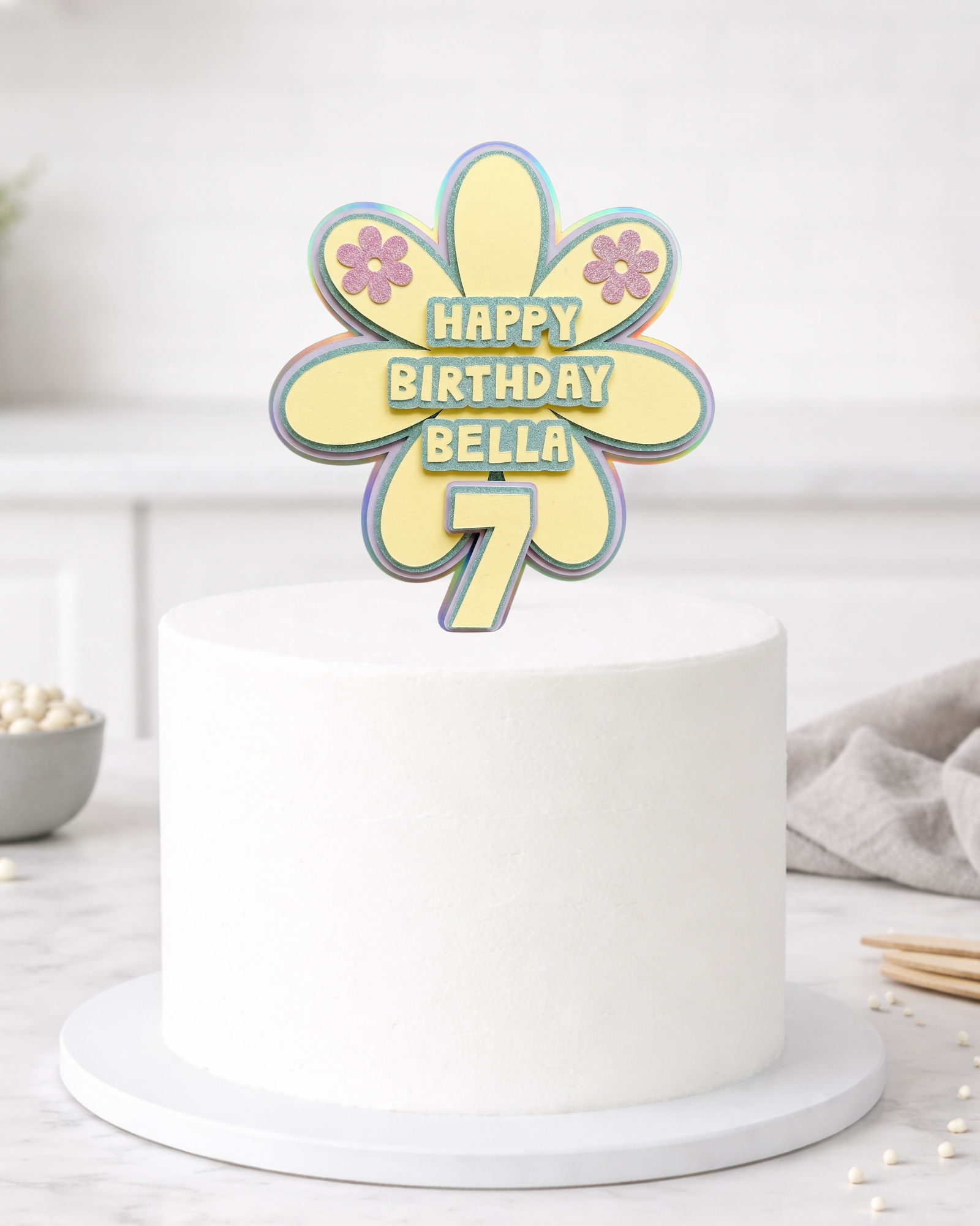 Personalised Flower Birthday Cake Topper
