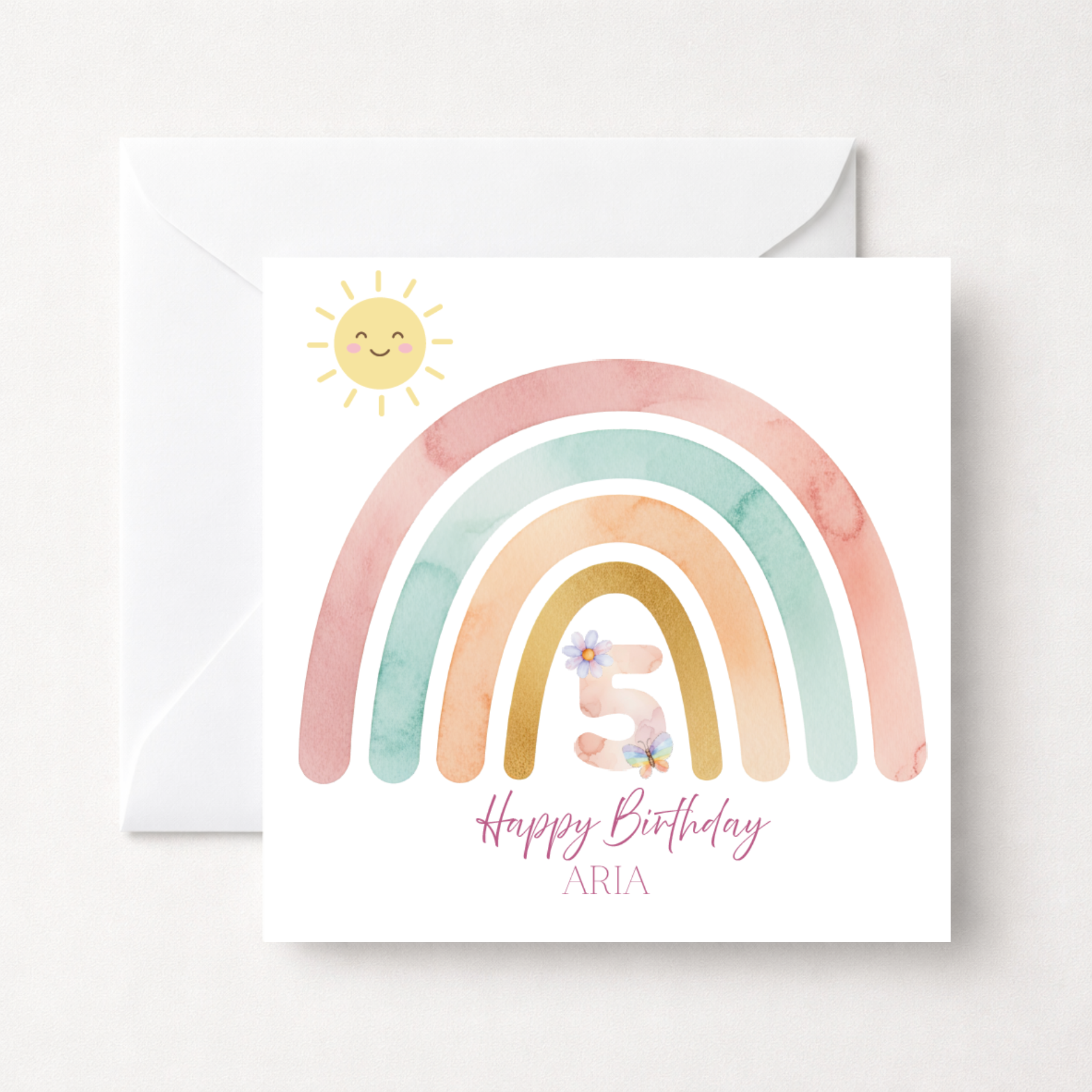 Personalised Pastel Rainbow Sunshine Birthday Card