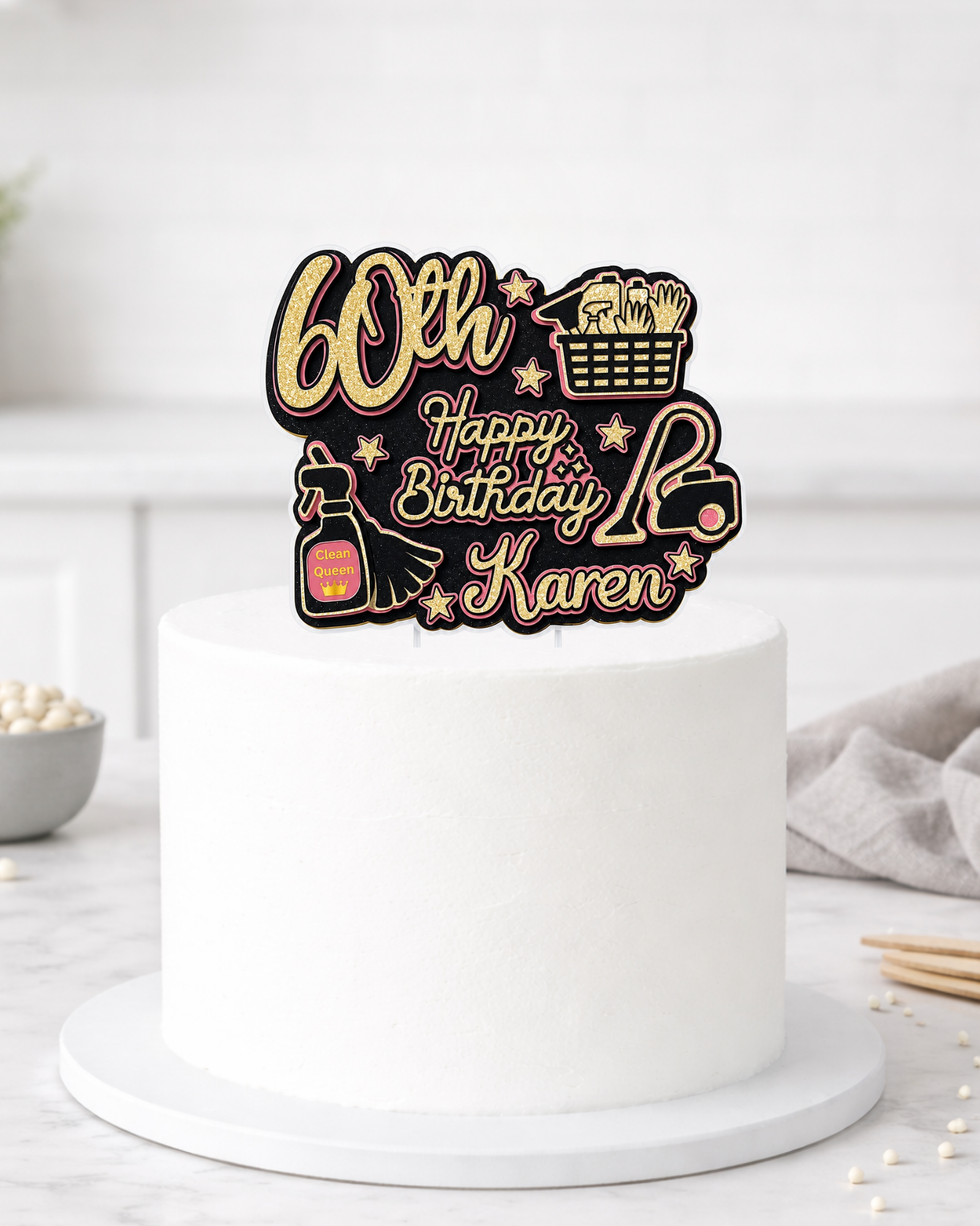 Personalised Clean Queen Birthday Cake Topper