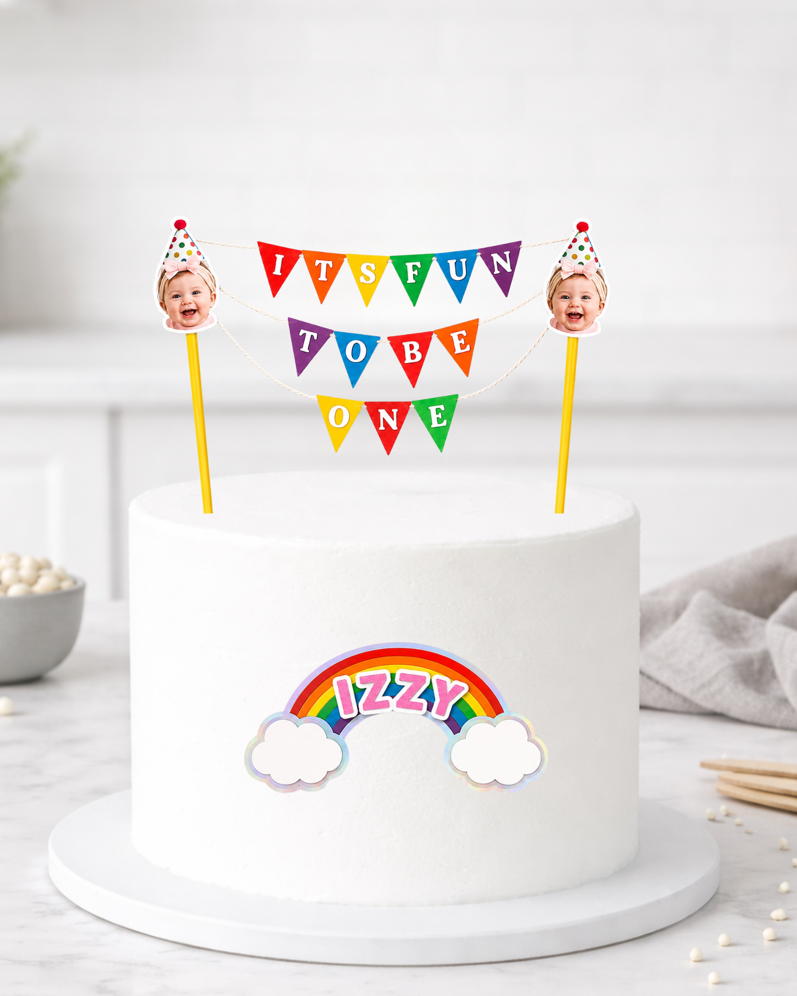 Personalised 'It's Fun to Be One' Birthday Cake Topper Set