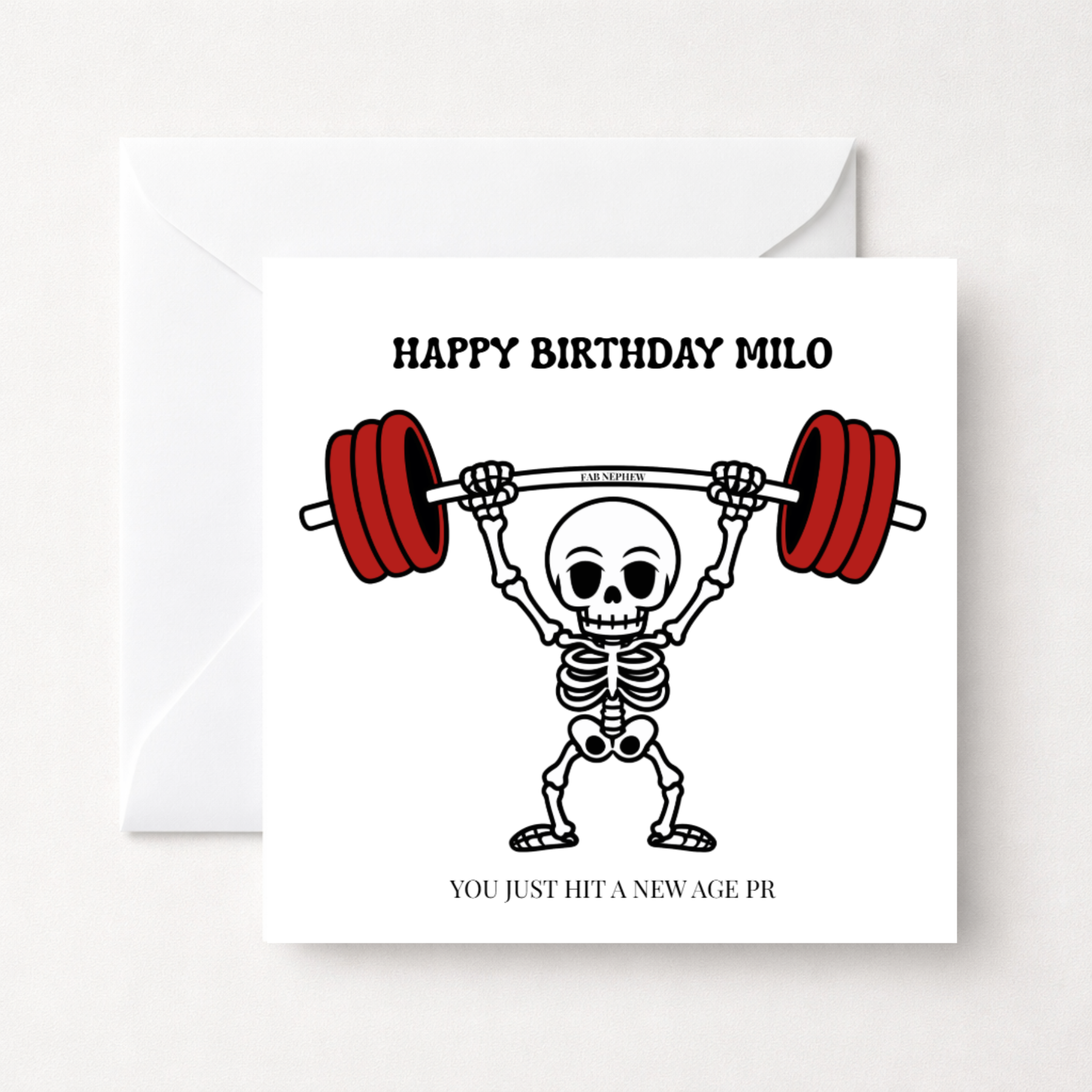 Personalised Funny Skeleton Weightlifting Birthday Card