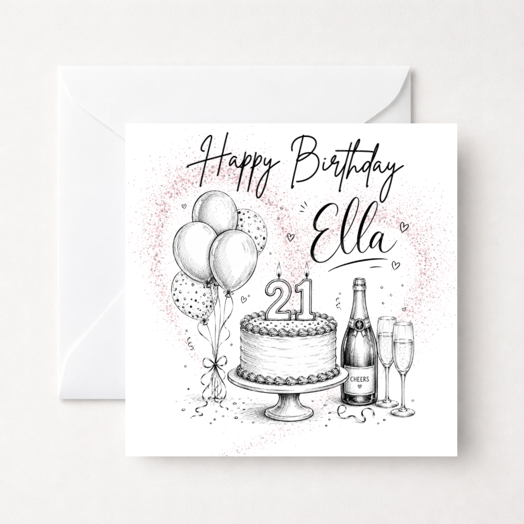 Personalised 21st Birthday Card with Balloons and Cake